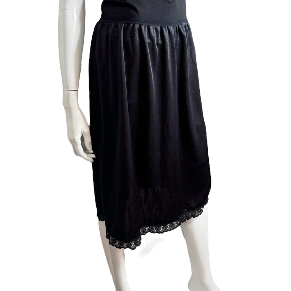 4/$40 Petula Vintage Satin Lace Trimmed Black Midi Slip - Picture 2 of 5